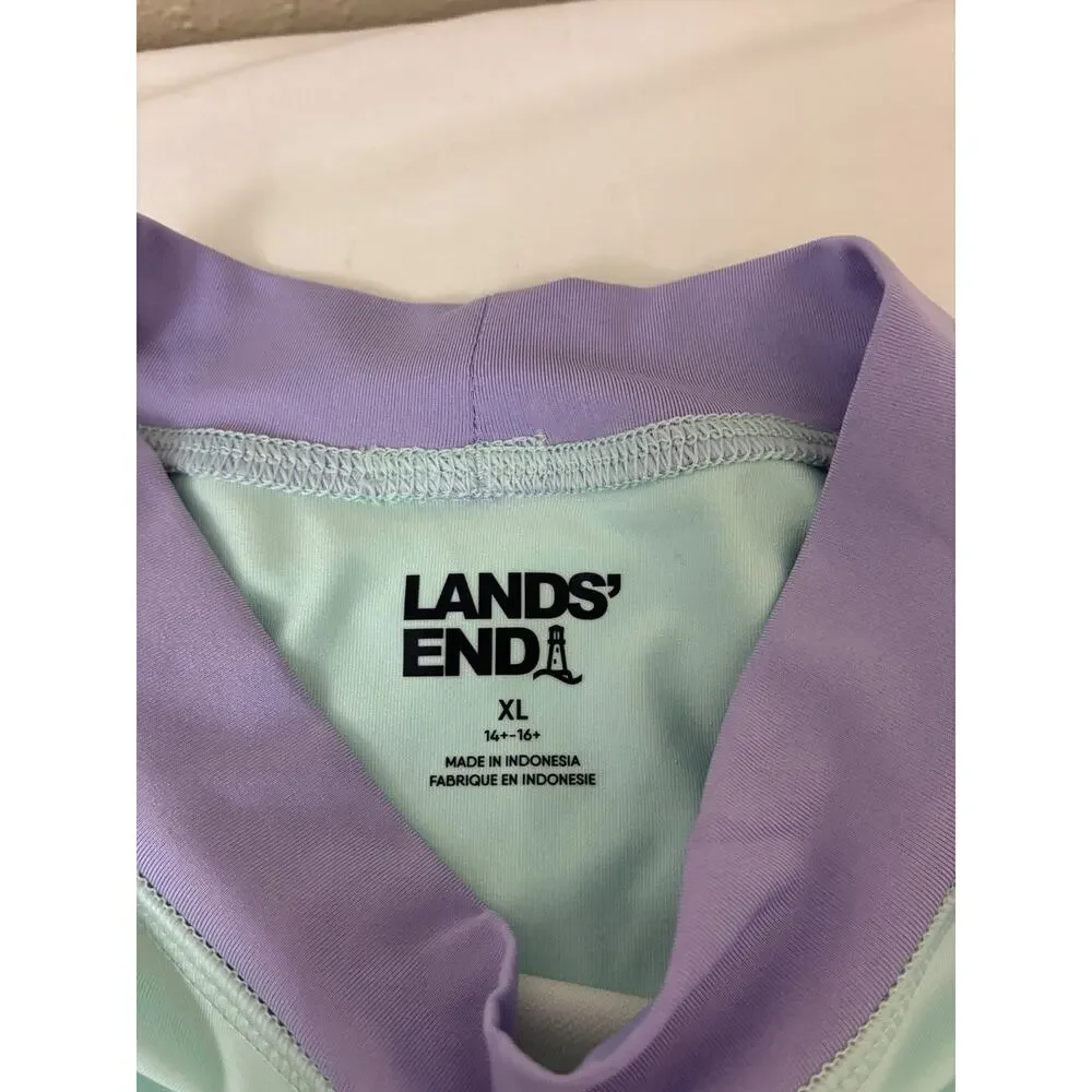 Girls Land End XL 14-16 Rashguard Long Sleeve Swimwear Seahorse Ocean Theme